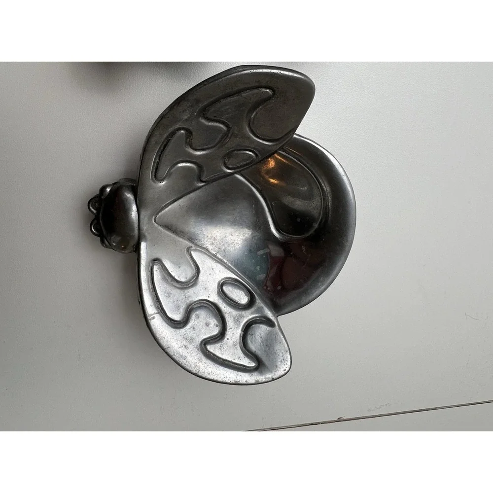 THREE  Silver Metal  Trays DRAGONFLY  LADY BUG  BUTTERFLY Candle Holder Dishes